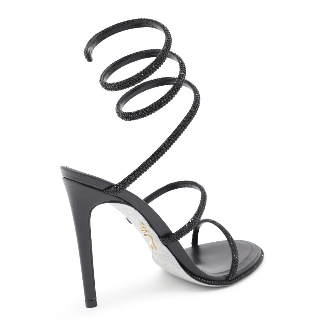 René Caovilla Black Strass High Stiletto Sandals