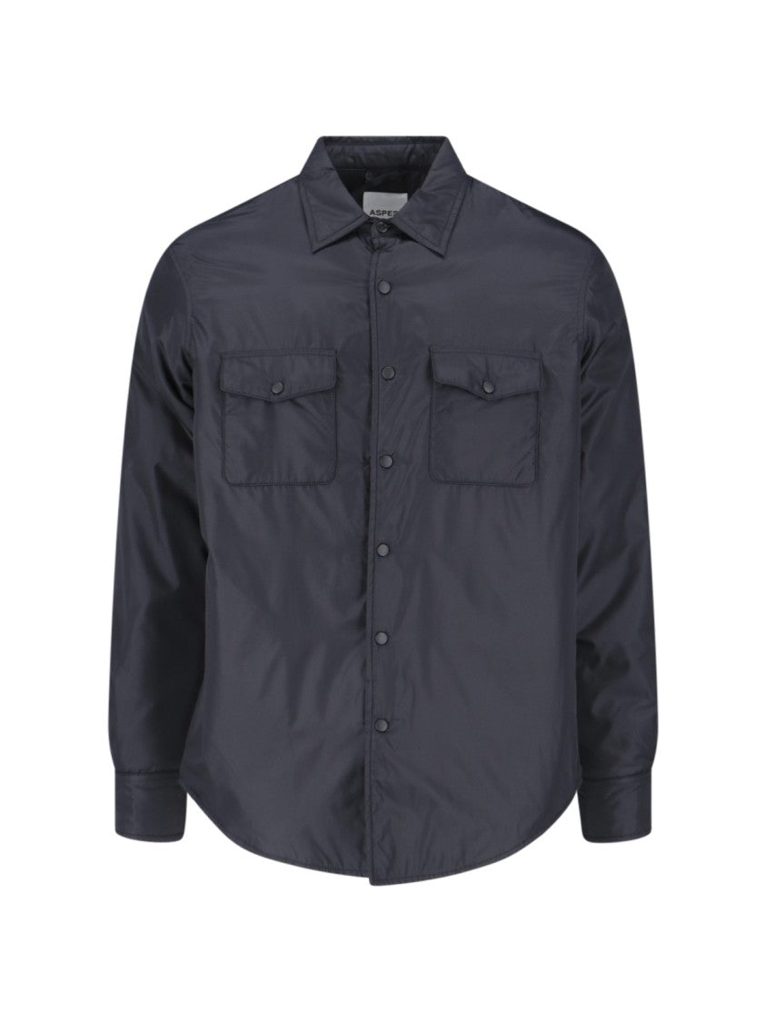 Aspesi Blue Button-Up Shirt With Chest Pockets