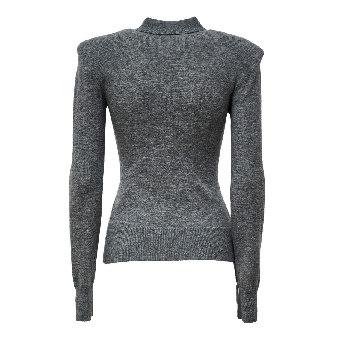 Rotate Fitted Long-Sleeve Polo Top With Classic Collar And Ribbed Details