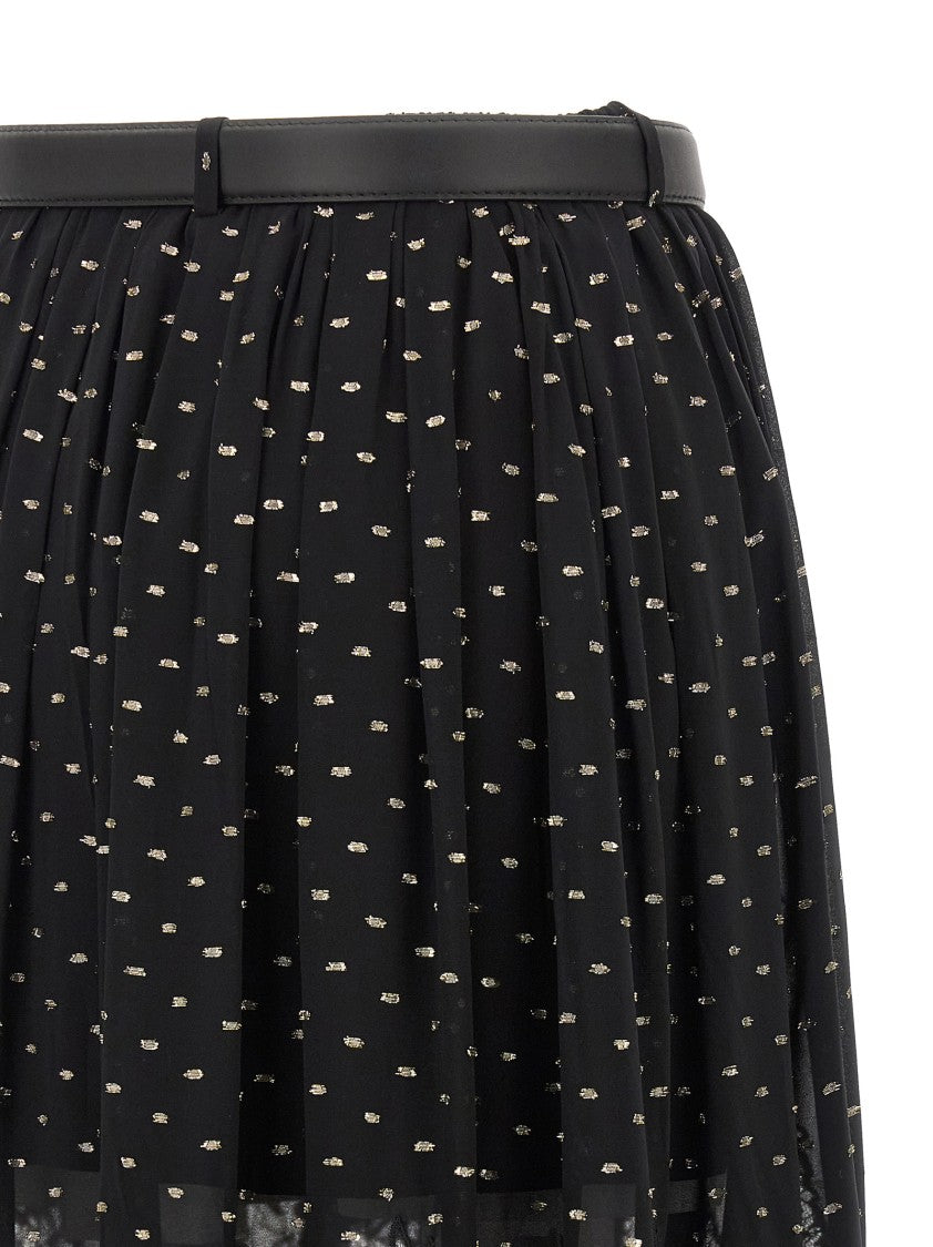 Self-Portrait 'Black And Gold Chiffon Lace Maxi' Skirt
