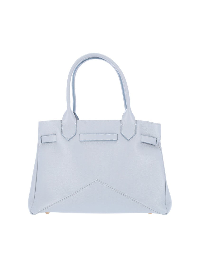 Ballantyne Structured Light Blue Calf Leather Tote With Adjustable Buckle