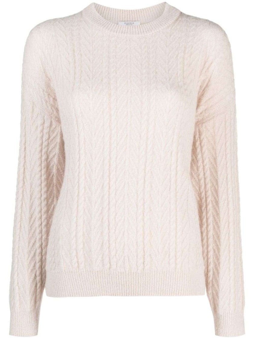 Peserico Cable-Knit Pink Wool-Blend Knitwear Jumper