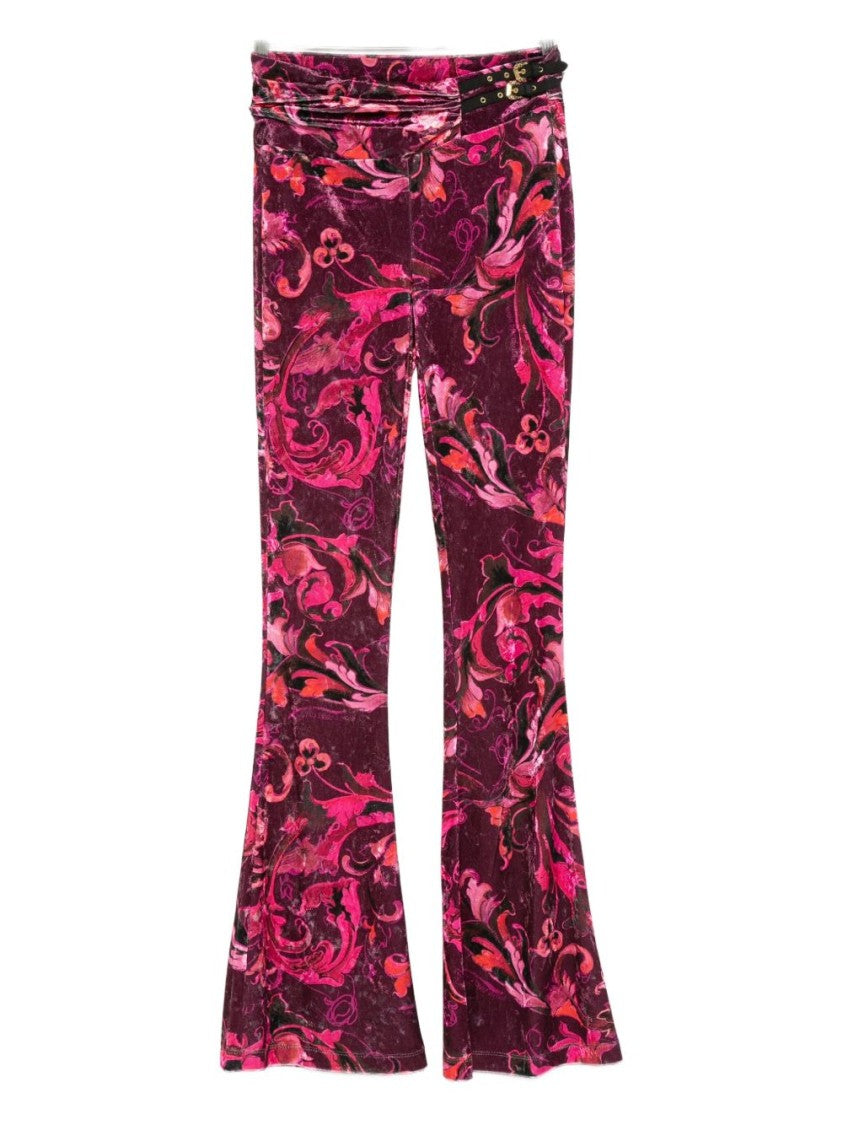 Versace Jeans Couture Flared Burgundy Trousers With Double Buckle Detail