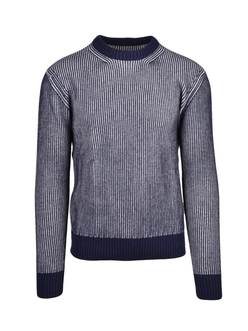 Add Crew Neck Sweater With Vertical Ribbed Pattern And Premium Blend