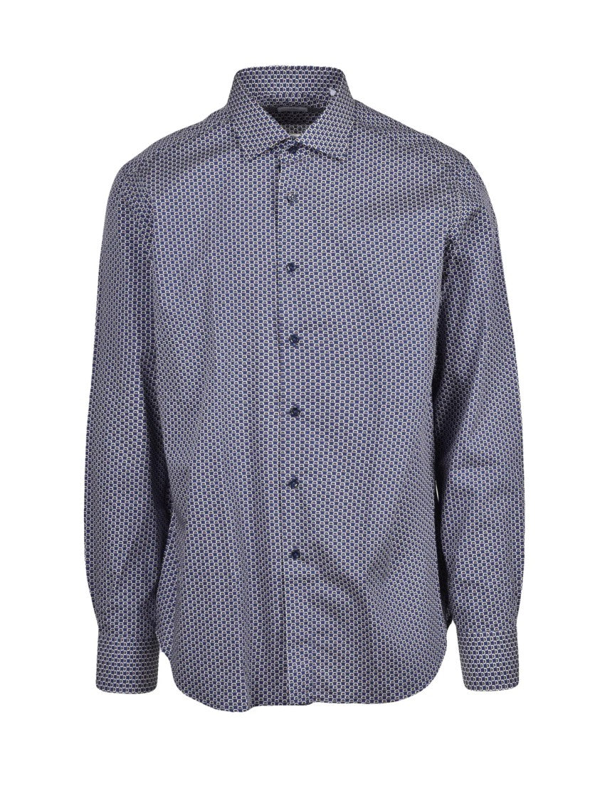 Brio Blue/Brown Geometric Print Cotton Shirt
