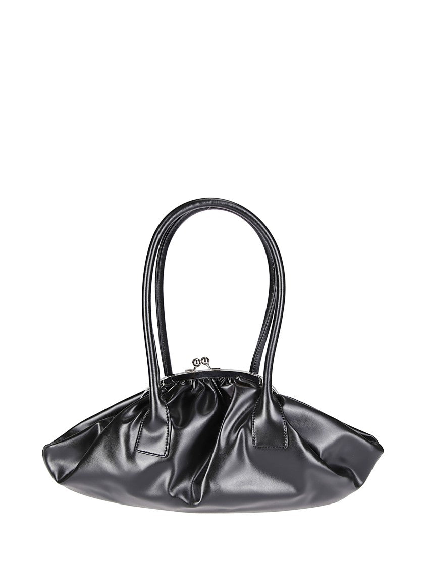 Comme Des Garçons Ruched Black Handbag With Glossy Finish And Kiss-Lock Closure
