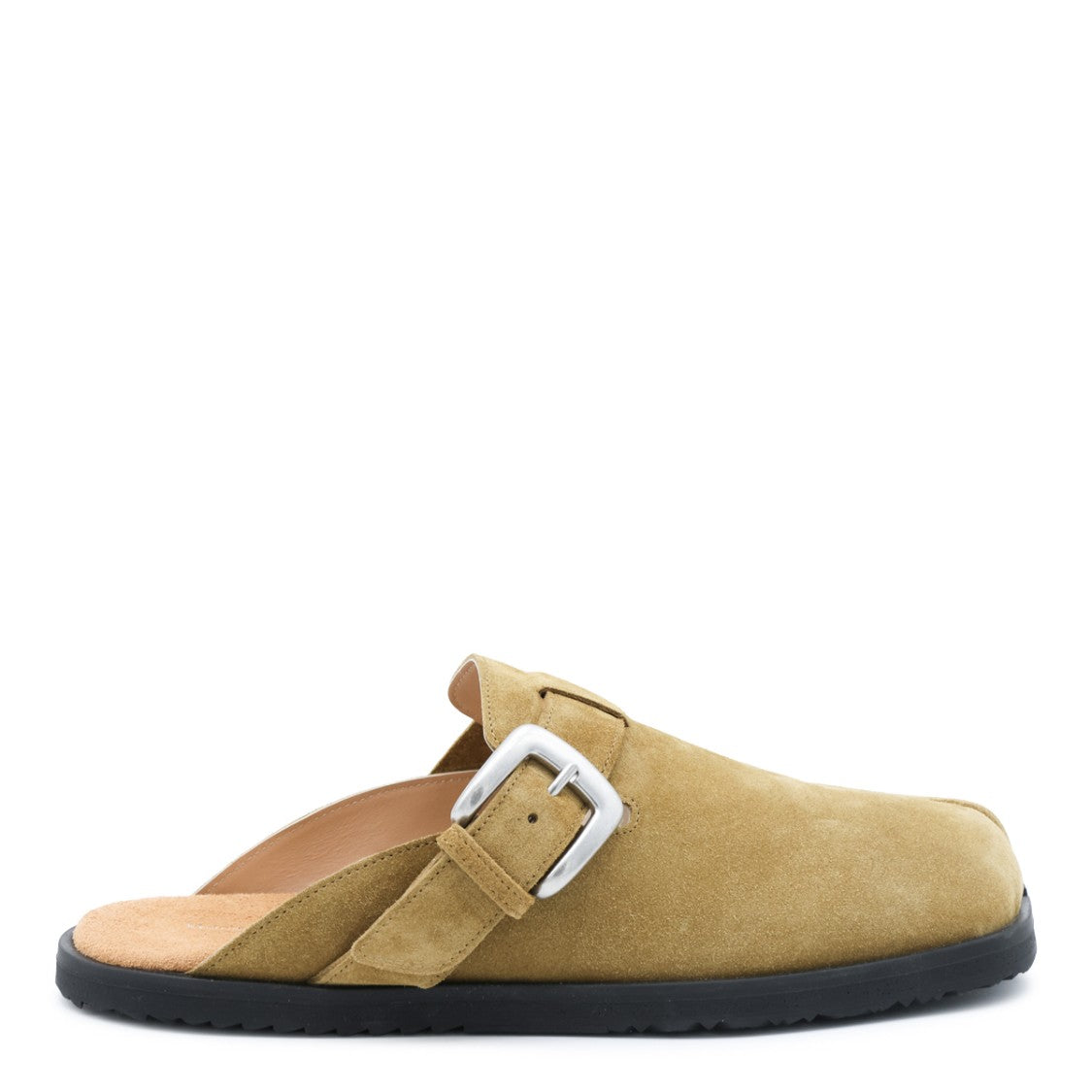 Maison Margiela Tabi Toe Tobacco Leather Sandals With Silver Tone Buckle Detail