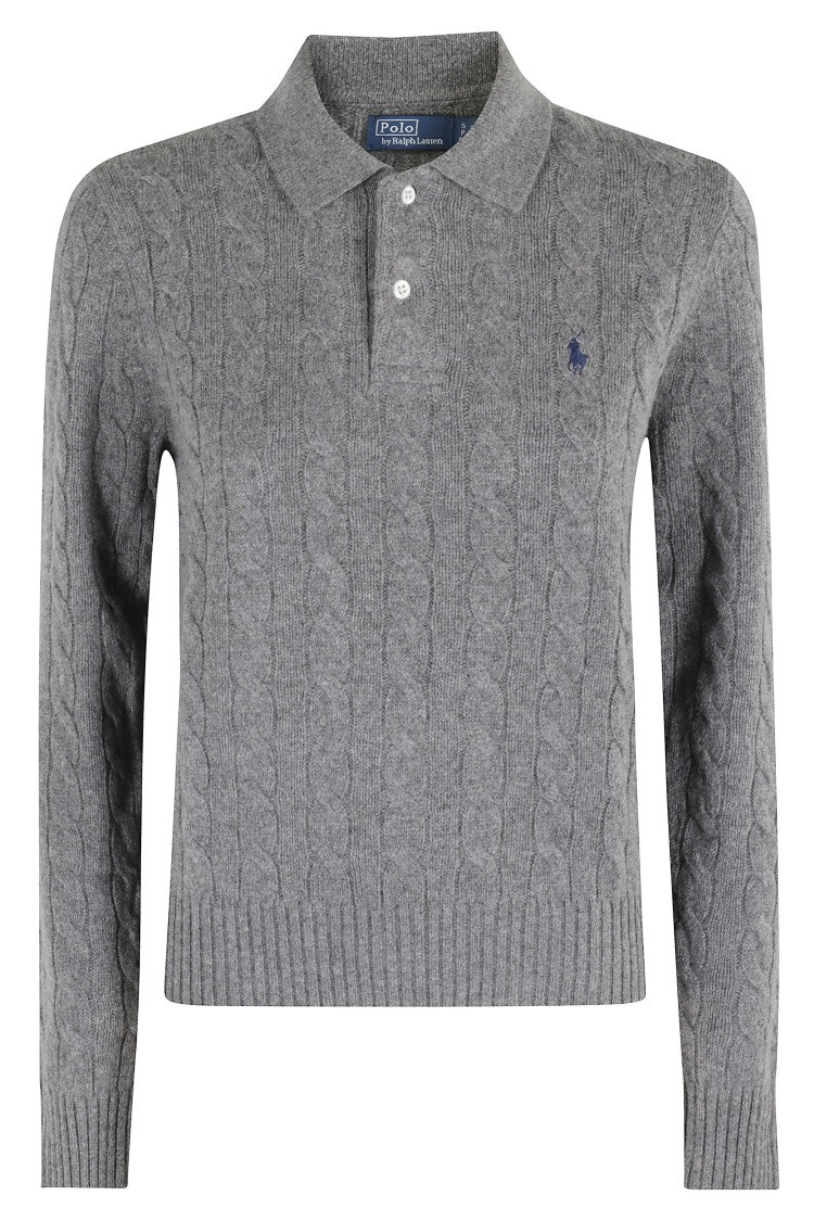 Polo Ralph Lauren Cable Knit Grey Polo Sweater With Ribbed Details