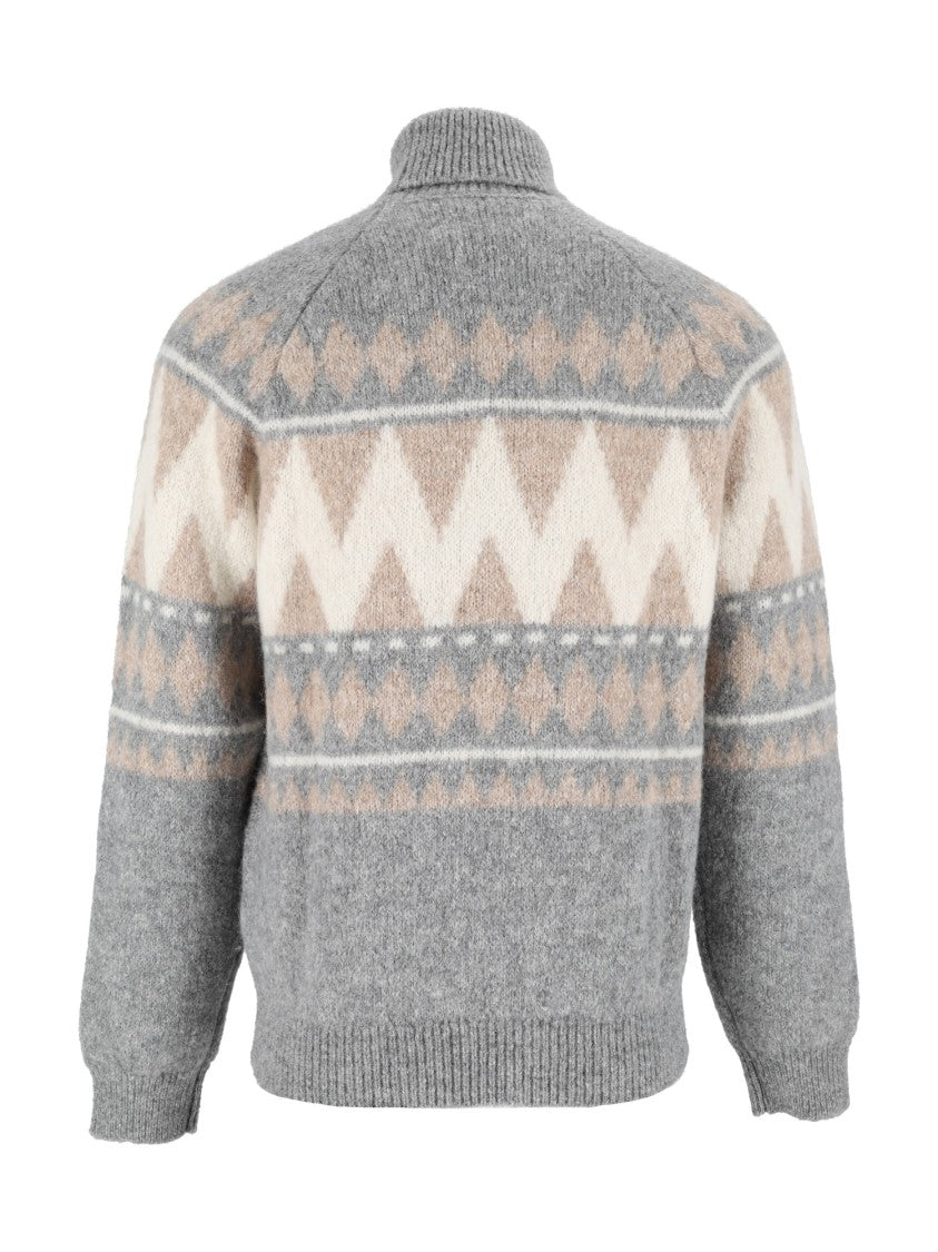 Peserico Geometric High-Neck Knit Sweater