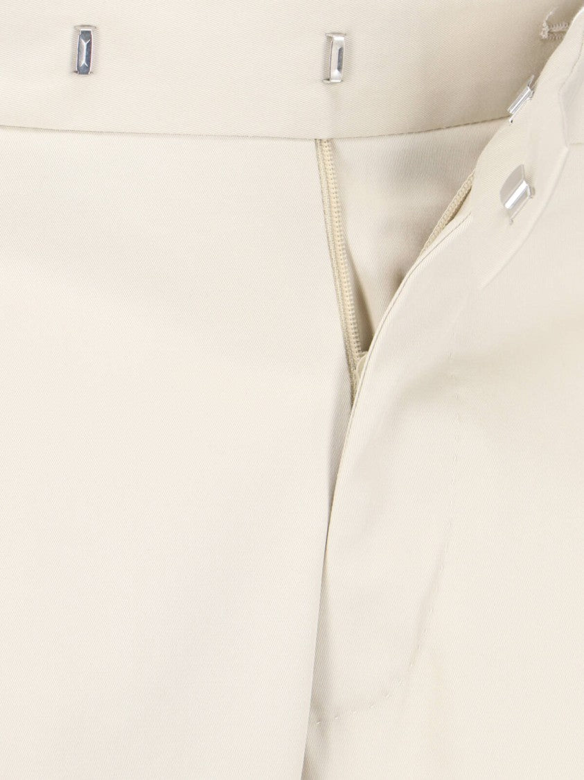 Pt Torino Beige Cotton Chinos With Pleats And Signature Details