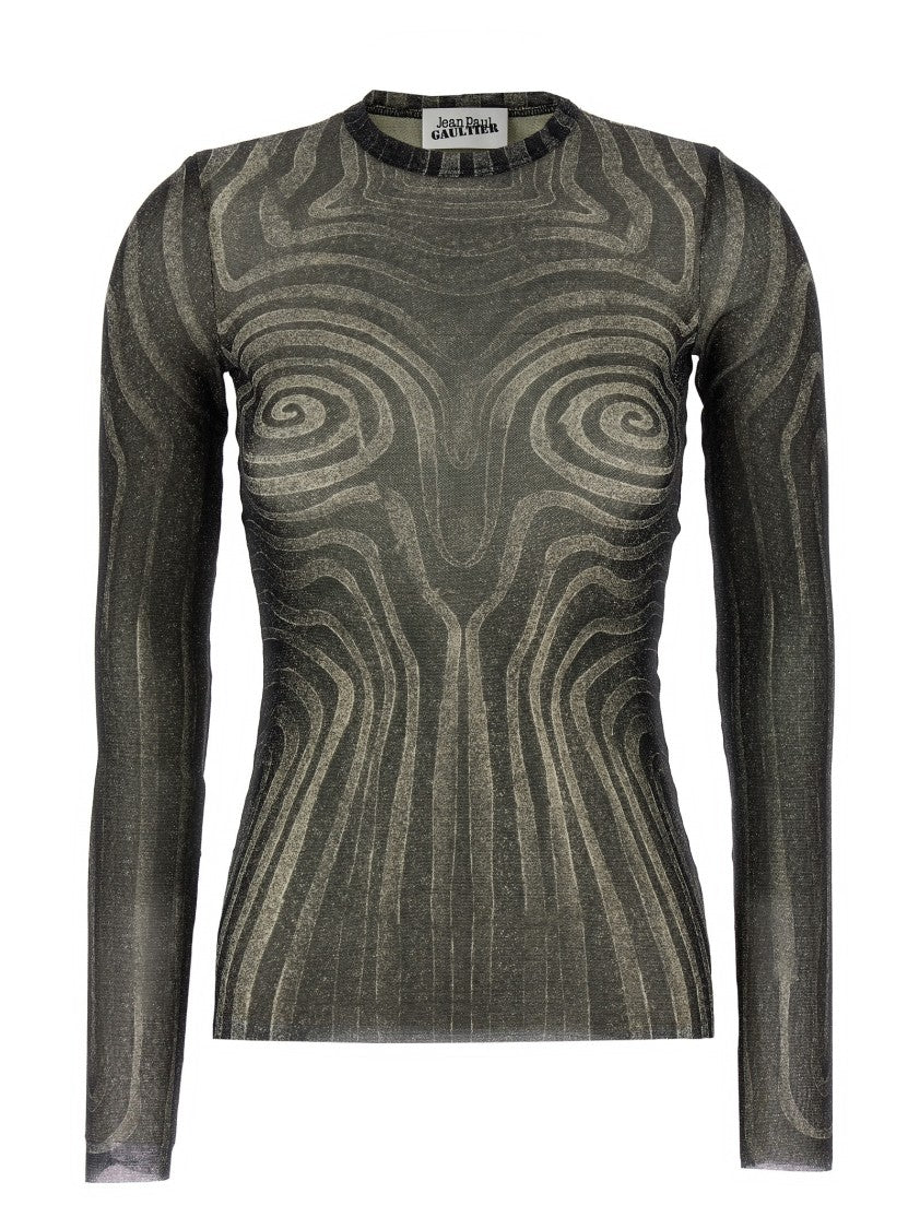 Jean Paul Gaultier Printed Semi-Transparent Tulle Top