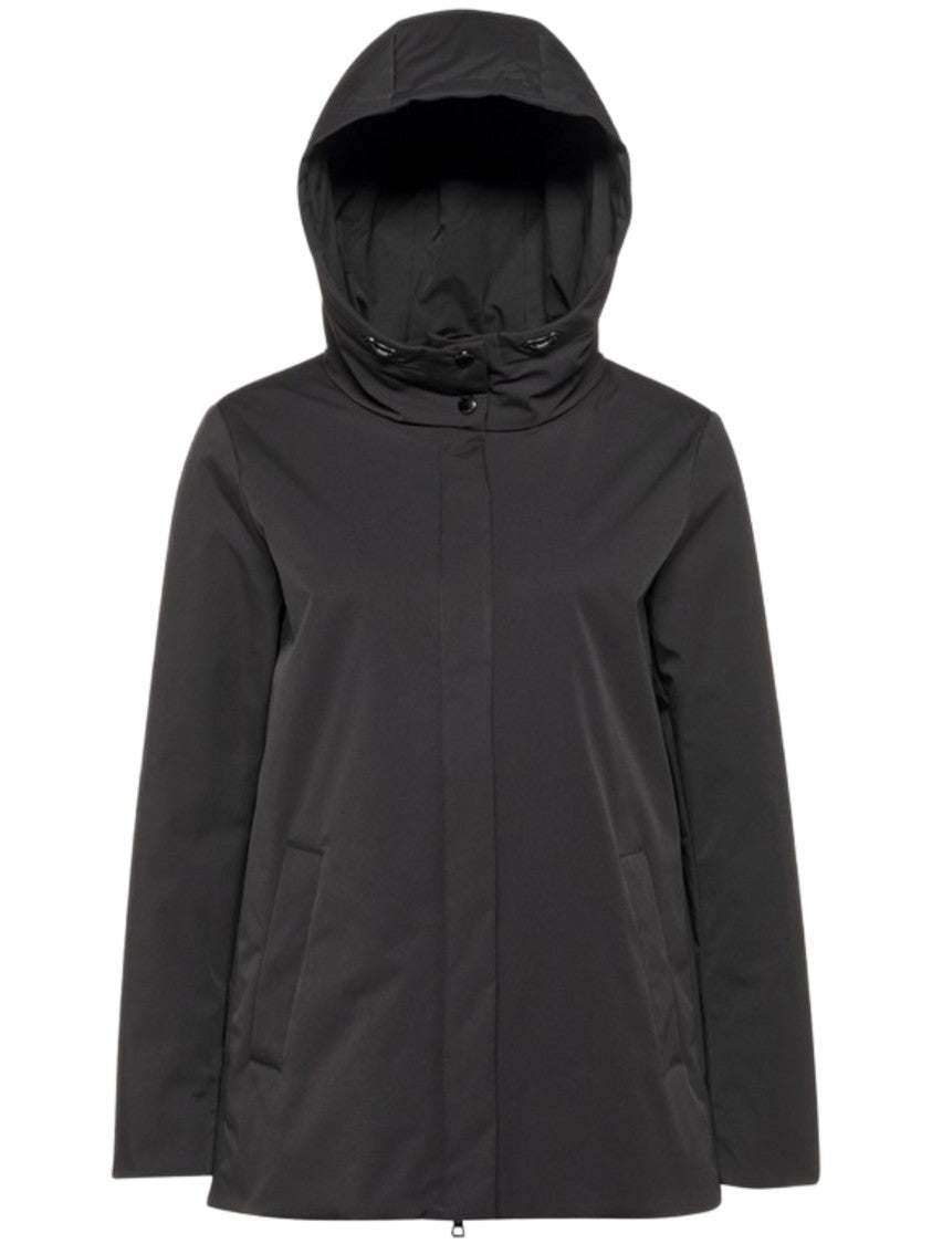 Geox Minimalist Black Hooded Jacket With Concealed Zip Closure