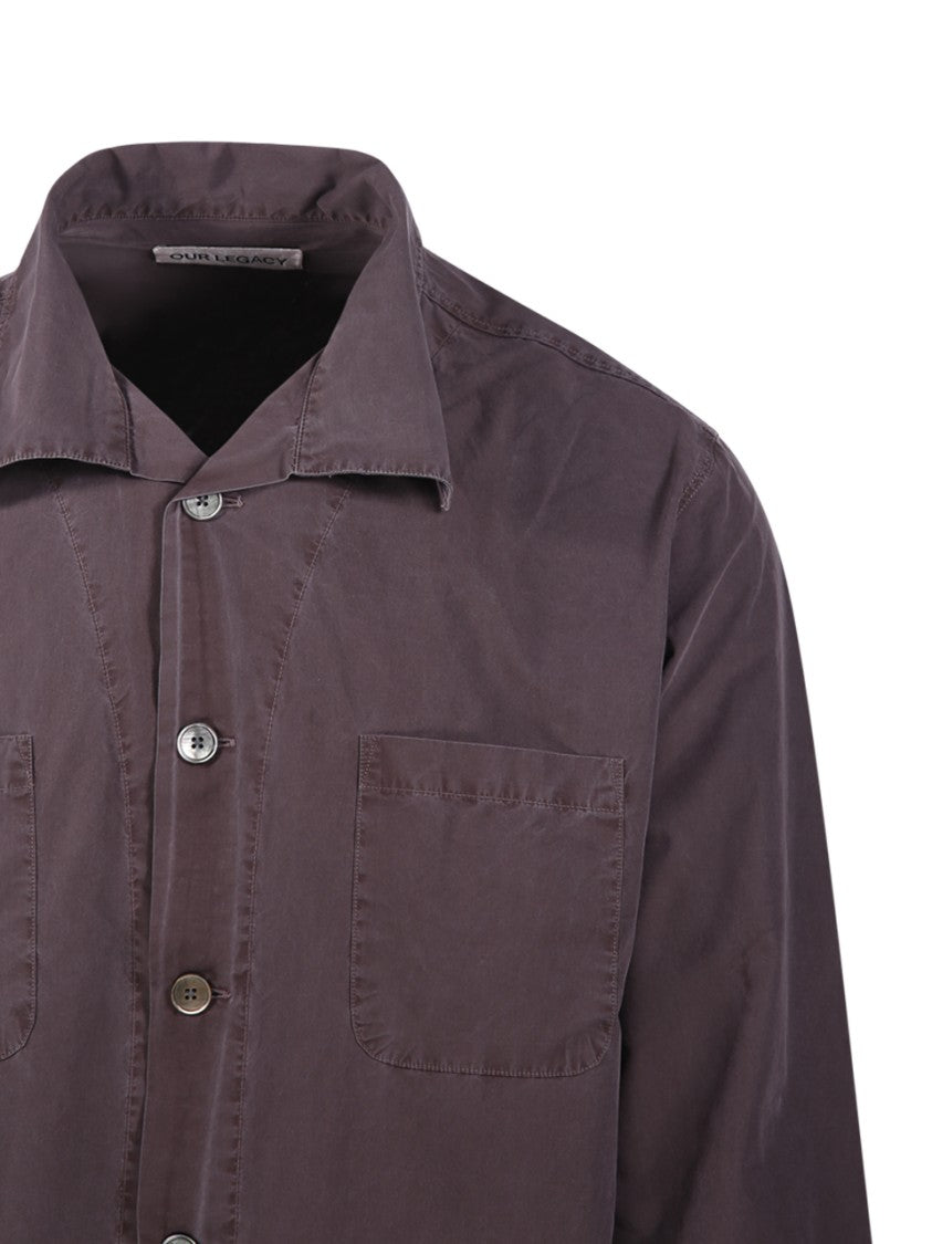 Our Legacy Brown Funnel Shirt With Classic Collar And Button-Down Front