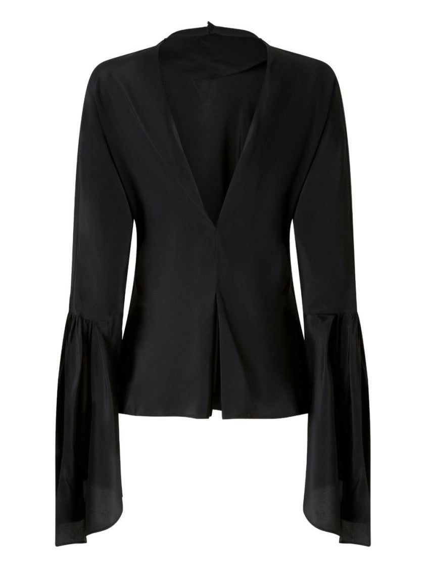 Pinko Draped Black Blouse With Flared Sleeves
