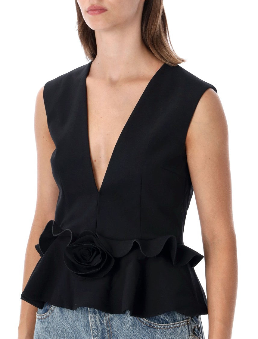 Rotate Flower Deep V-Neck Peplum Tank Top