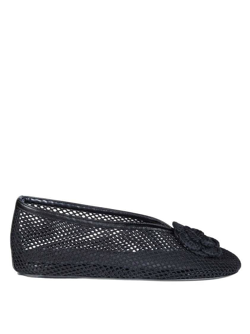 Ganni Black Jenny Ballerina Pointed-Toe Mesh Flats
