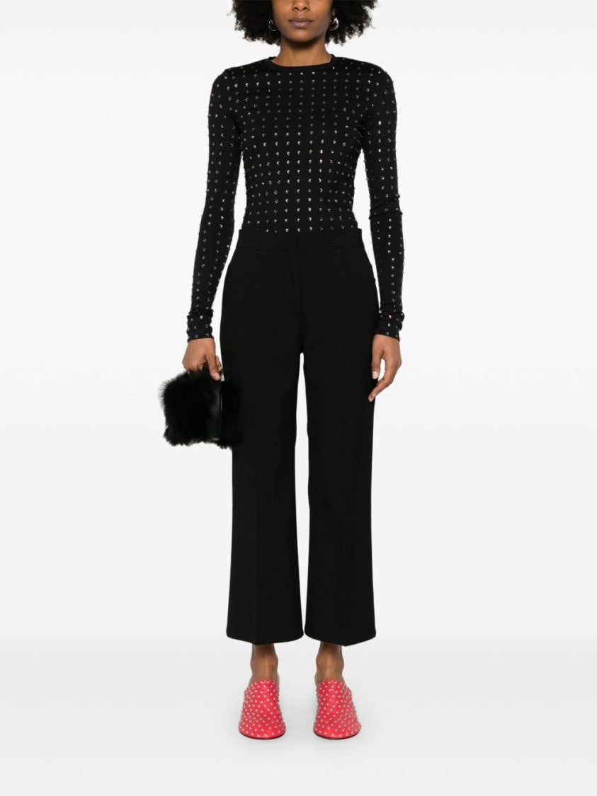 Sportmax Long-Sleeved Black Top With Rhinestone Embellishments