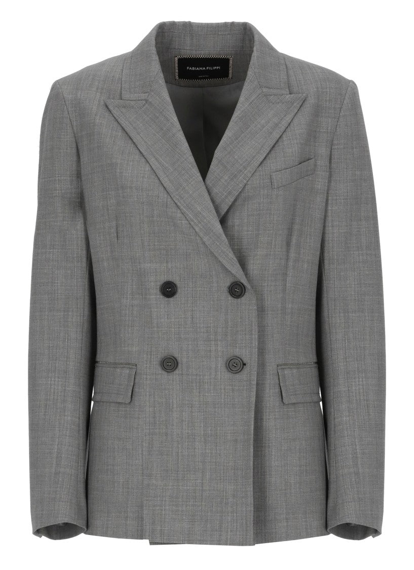 Fabiana Filippi Grey Lightpoint Detail Wool Blazer