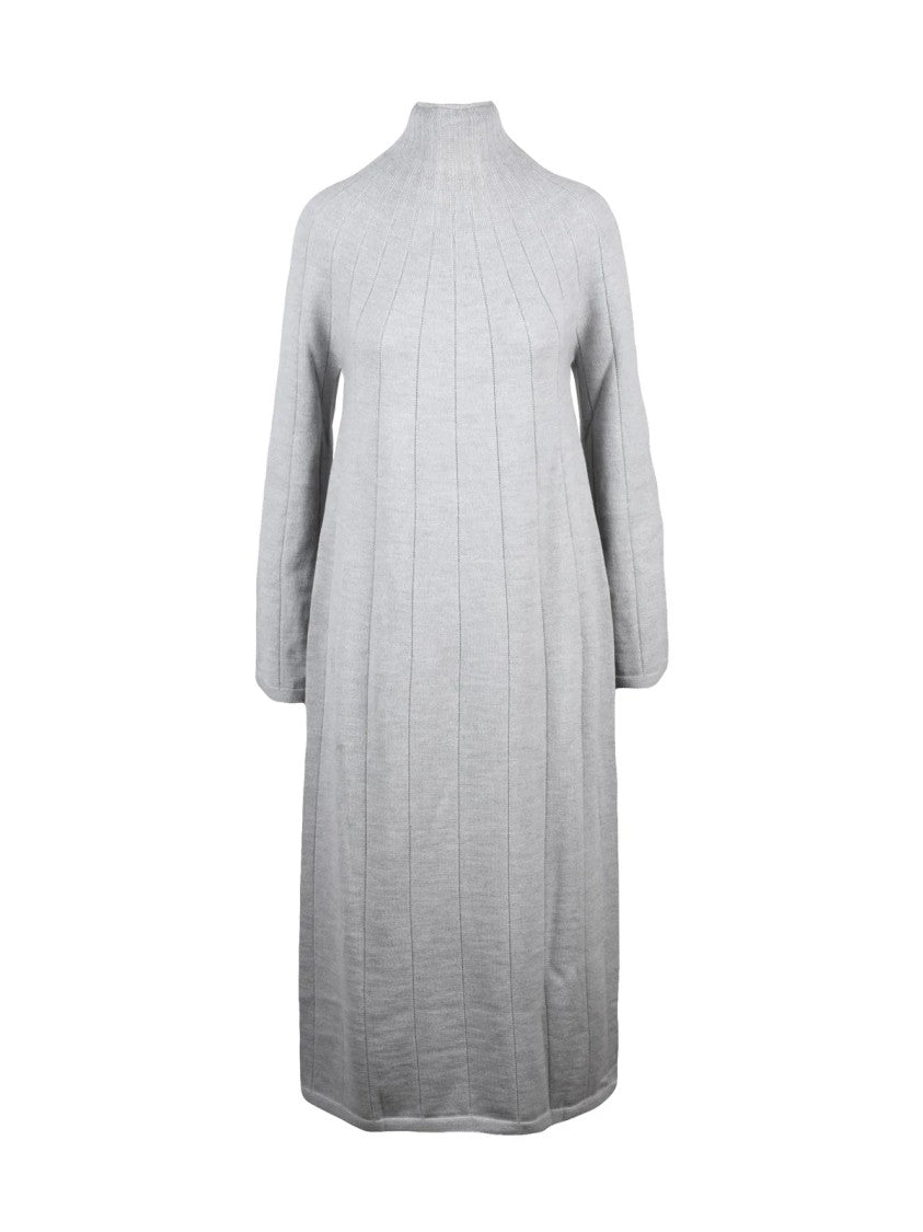 Mm By Max Mara Long Knit Dress With Ribbed Texture And High Neckline