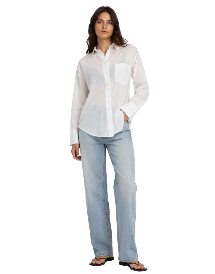 Forte Forte White Gold Beaded Embroidered Cotton Voile Shirt