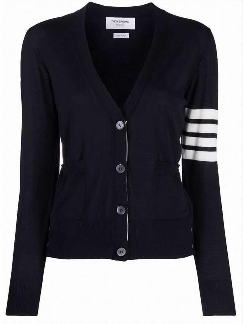 Thom Browne V-Neck Merino Wool Cardigan With Distinctive Stripes