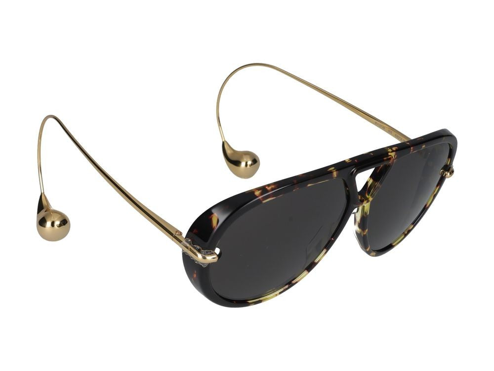 Bottega Veneta Havana Gold Temples Aviator-Inspired Sunglasses
