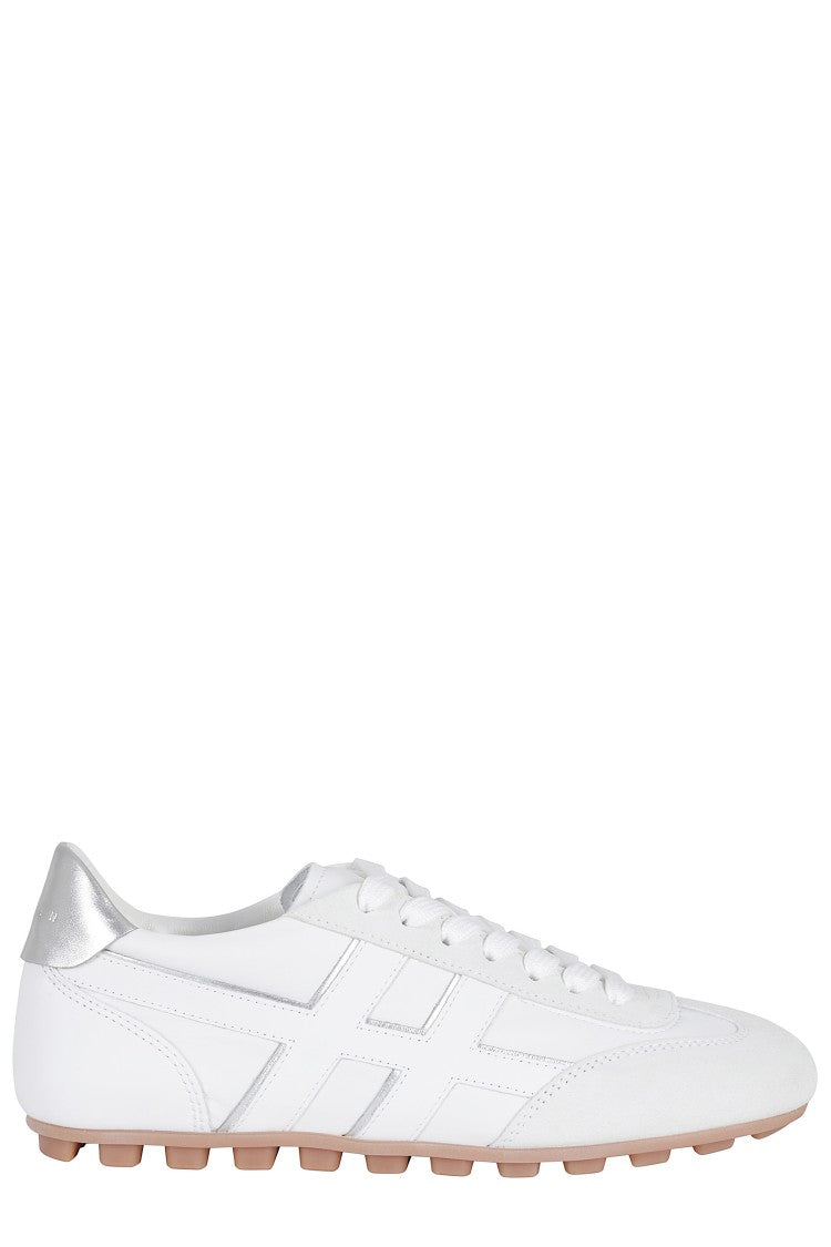 Hogan White Silver Lace-Up H Side-Logo Suede Sneakers