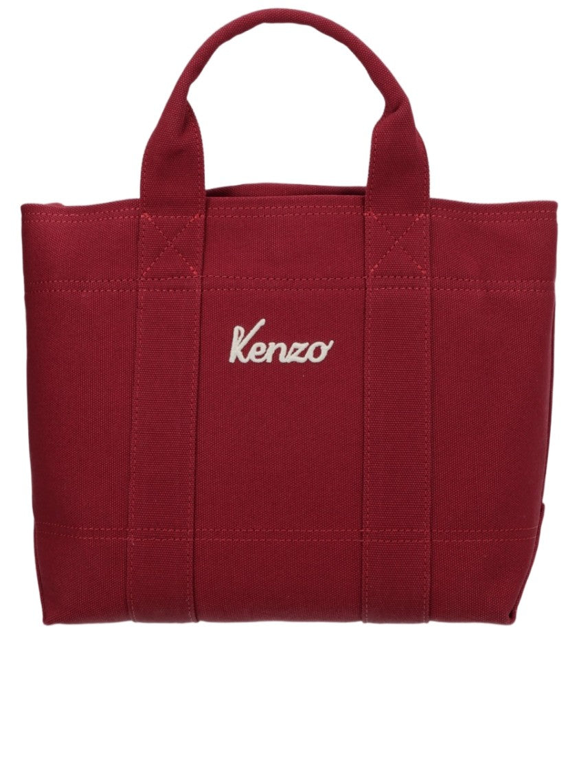 Kenzo Structured Cotton Tote Handbag With Graphic Embroidery
