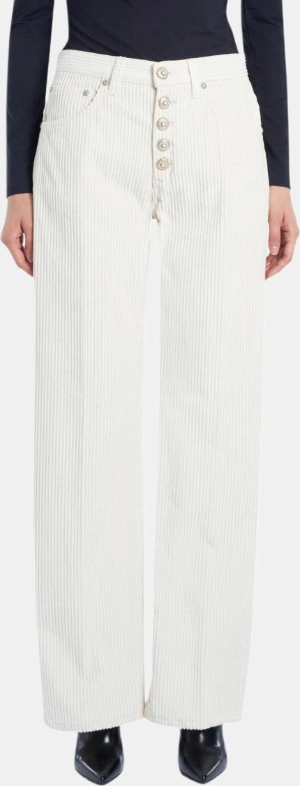 Dondup Wide-Leg White Corduroy Pants With Functional Pockets
