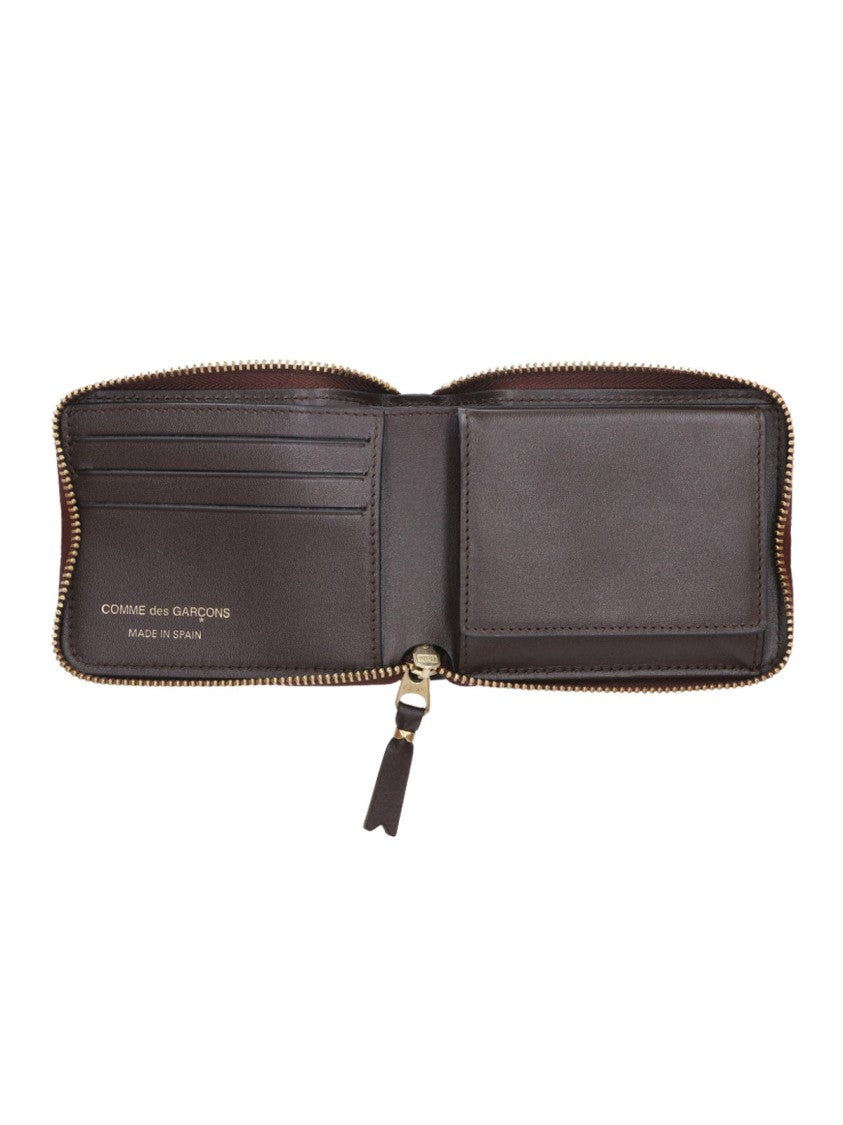 Comme Des Garçons Brown Leather Zip Logo Wallet