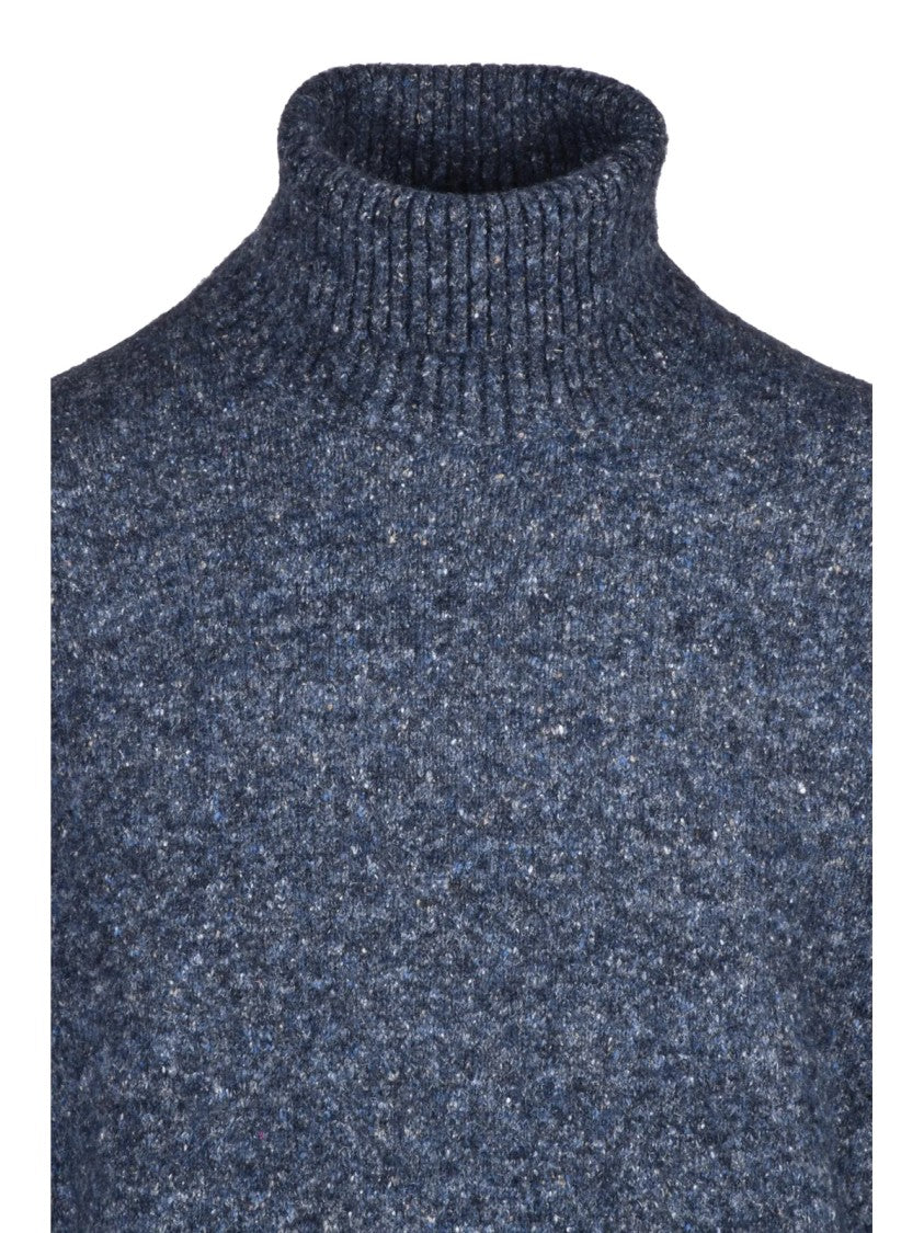 Brunello Cucinelli Blue High Neck Alpaca-Blend Sweater