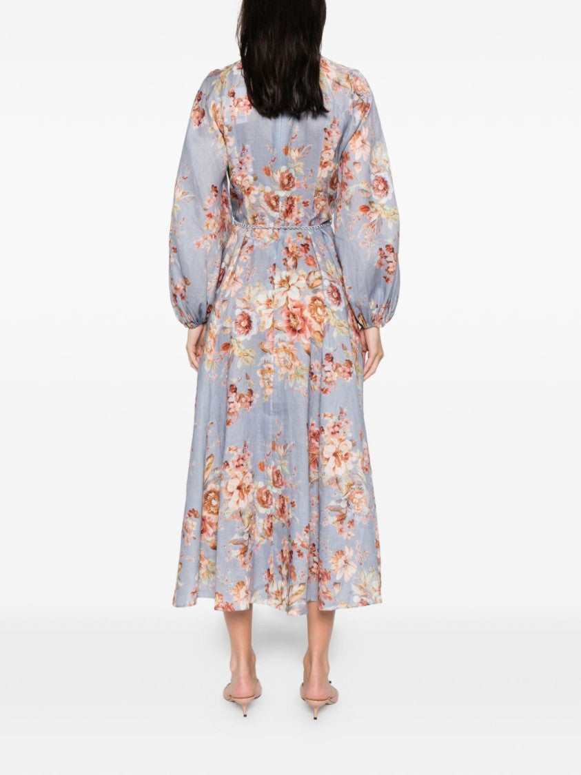 Zimmermann Floral-Print Midi Dress With Puffed Sleeves