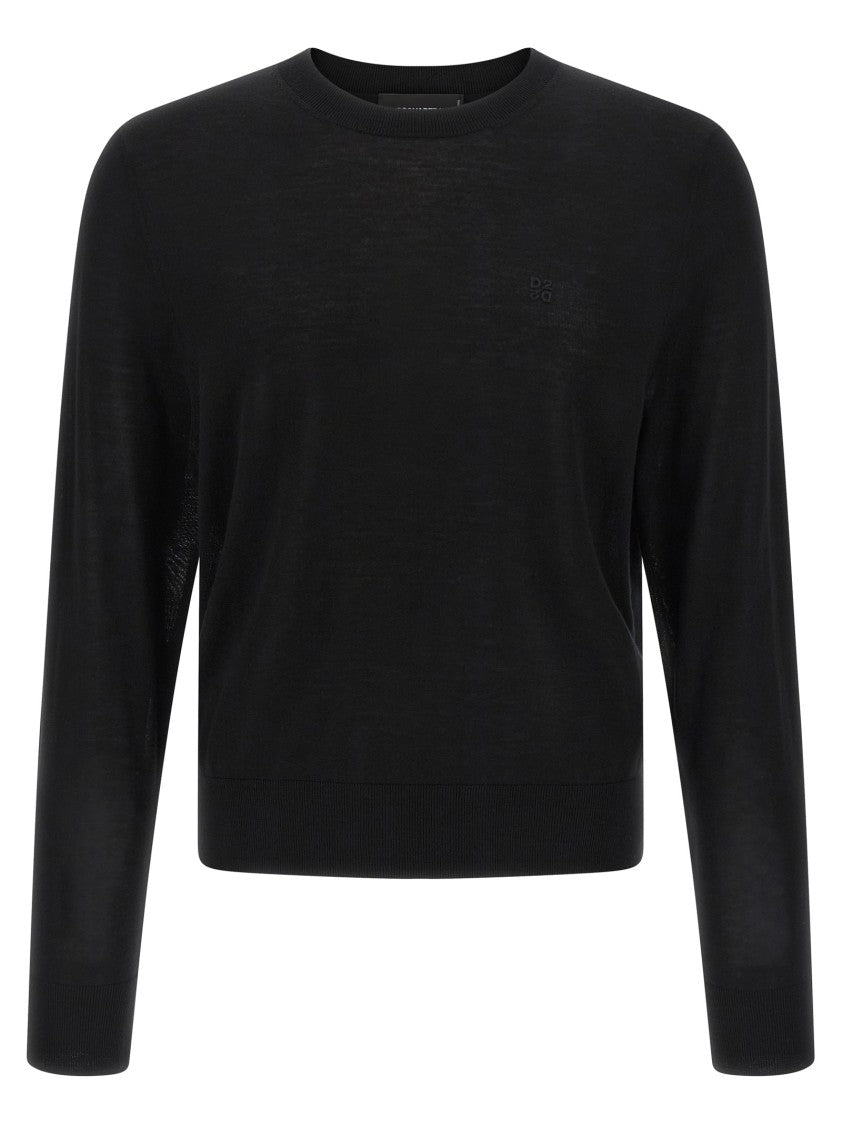 Dsquared2 Lightweight Black Wool Sweater With Tone-On-Tone Logo