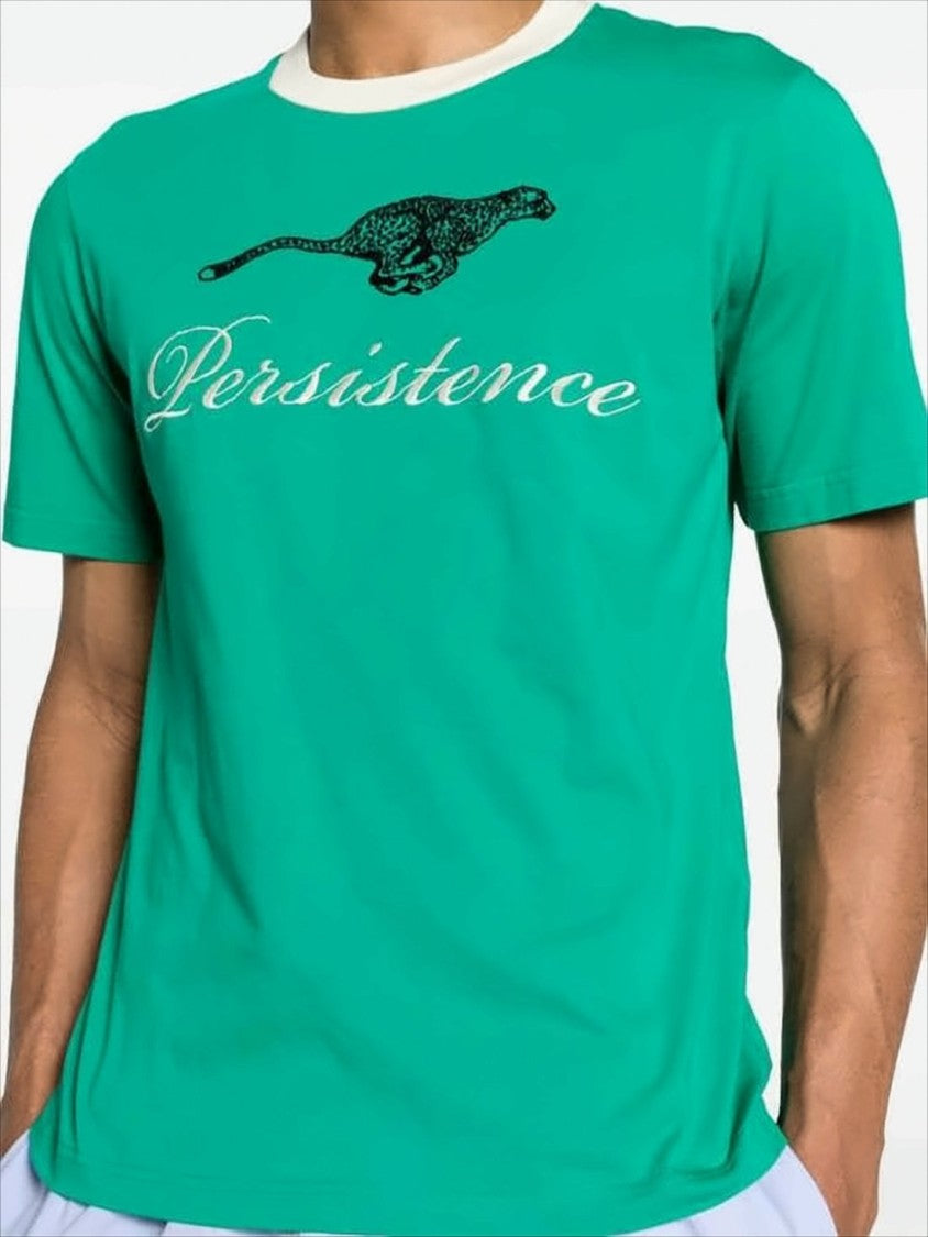 Wales Bonner Green Graphic Tee With Leopard And Script Design
