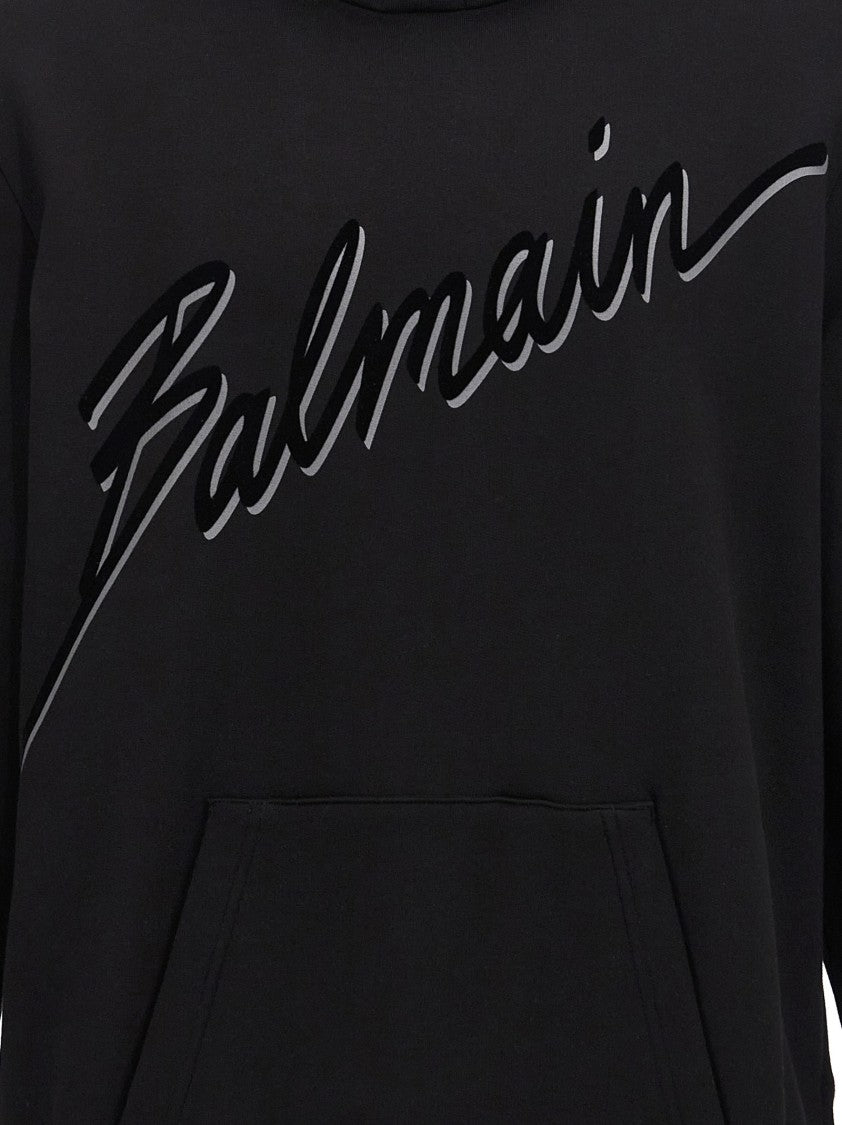 Balmain Cotton Hoodie With Embossed Velvet Logo