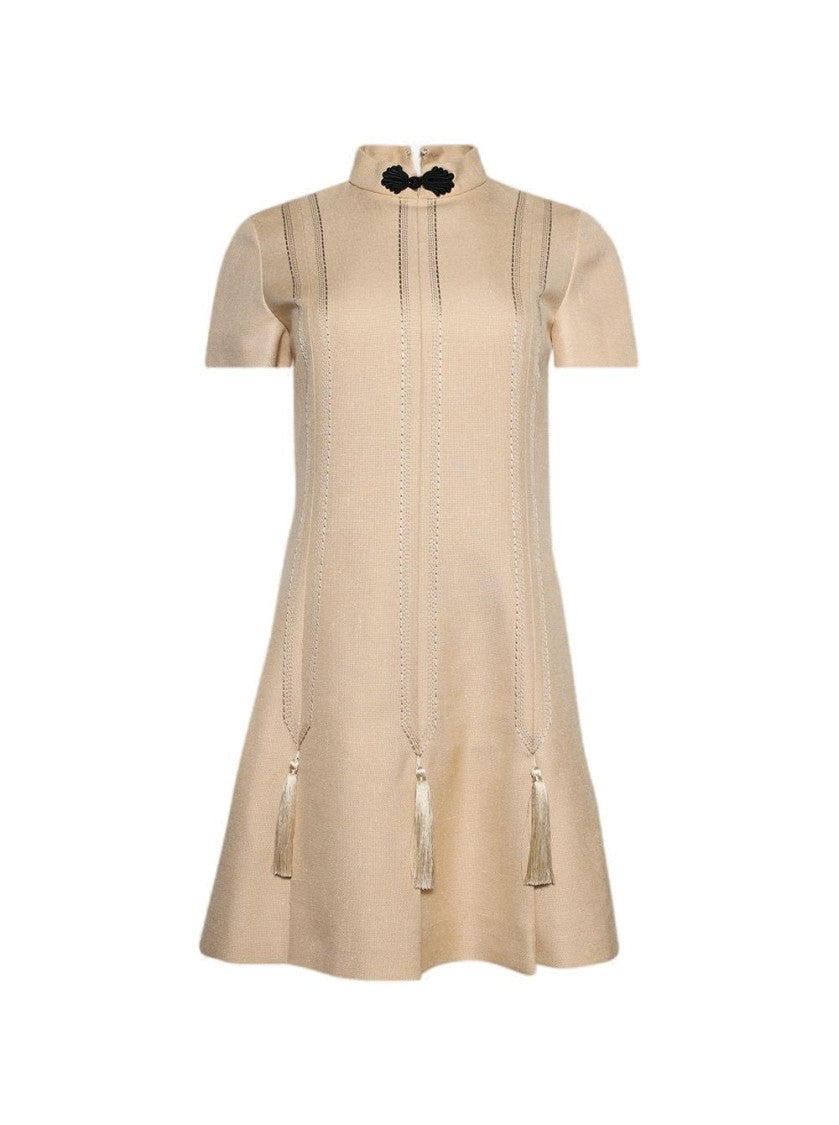 Valentino Embroidered Woven Mini Dress With Tassels Birch