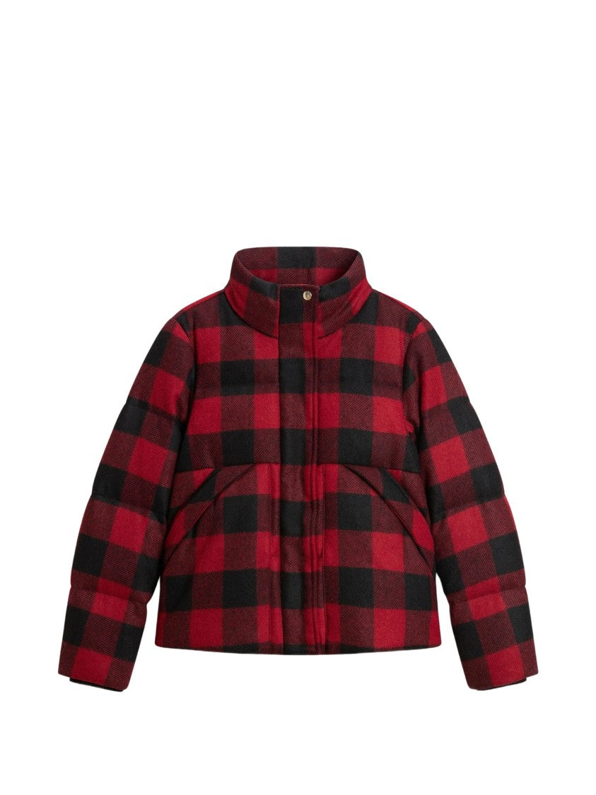 Woolrich Buffalo Check Wool Puffer Jacket With High Collar
