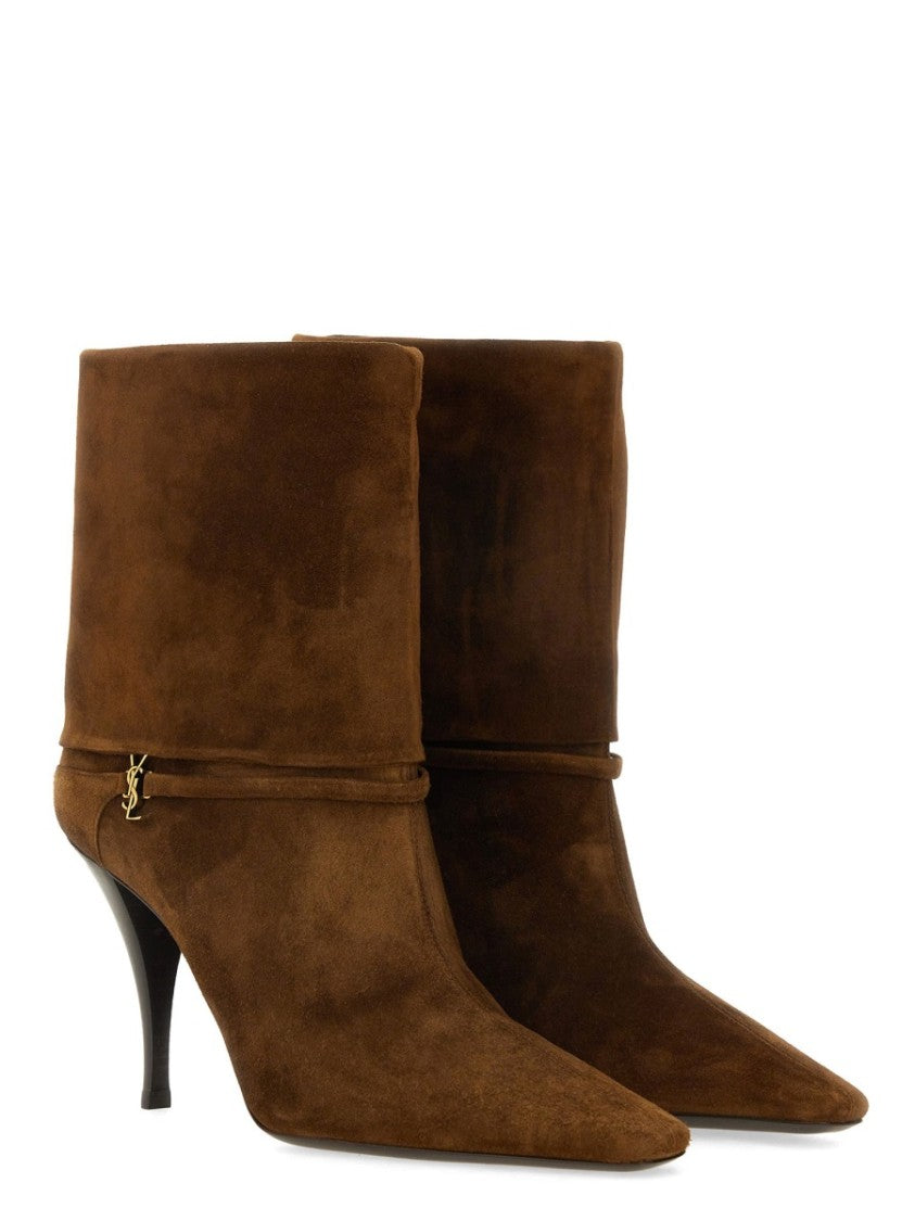 Saint Laurent Mid-Calf Boots With Fold-Over Cuff And Ankle Strap Detail