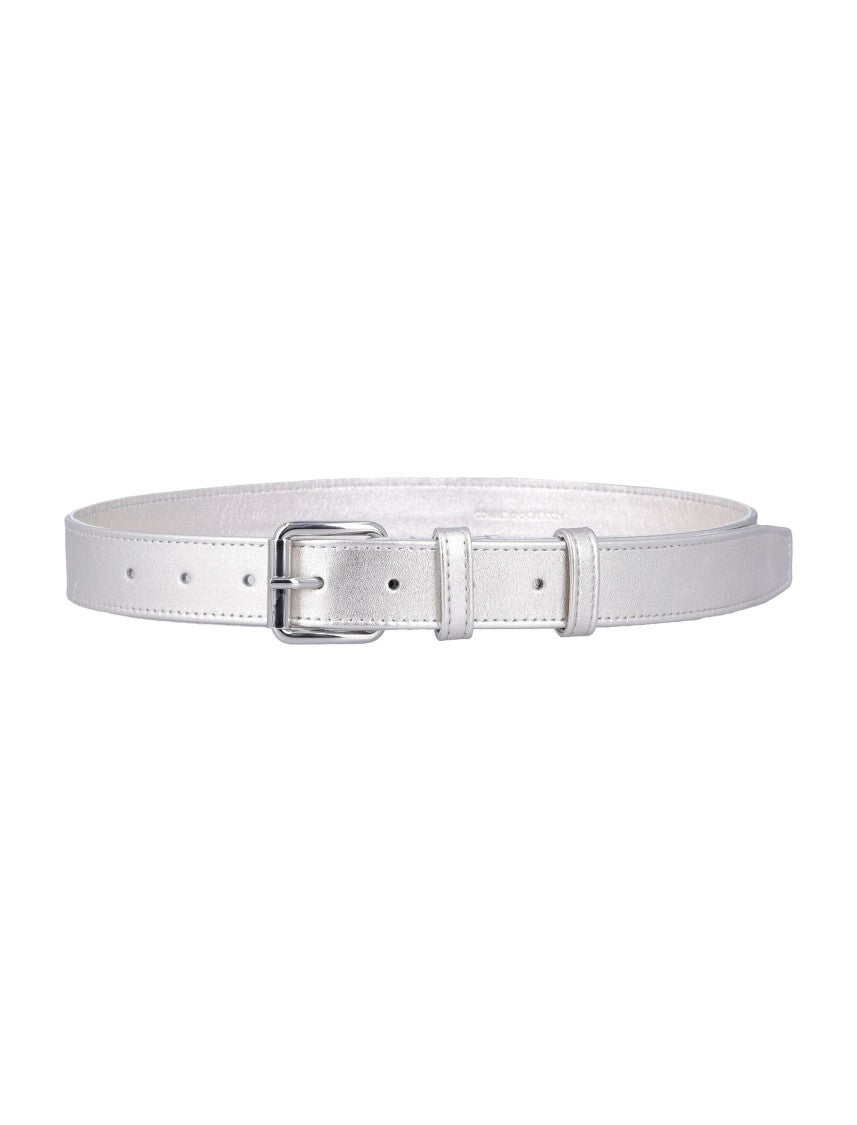 Comme Des Garçons Reflective Finish Metallic Leather Belt With Square Buckle