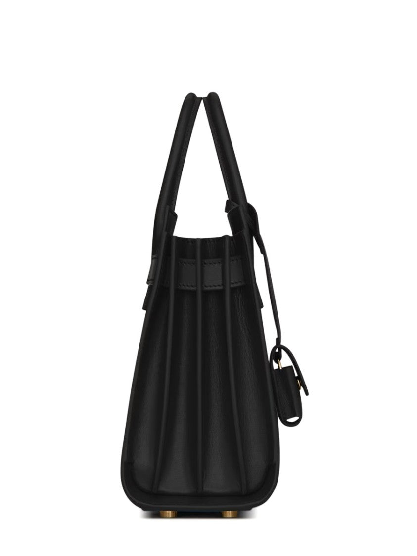 Saint Laurent Structured Black Calf Leather Nano Handbag