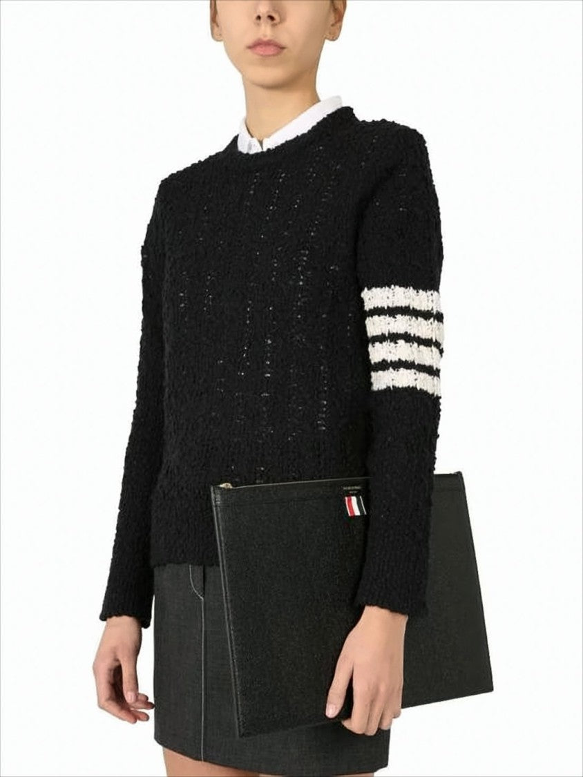 Thom Browne Textured Cow Leather Clutch With Rwb Tab