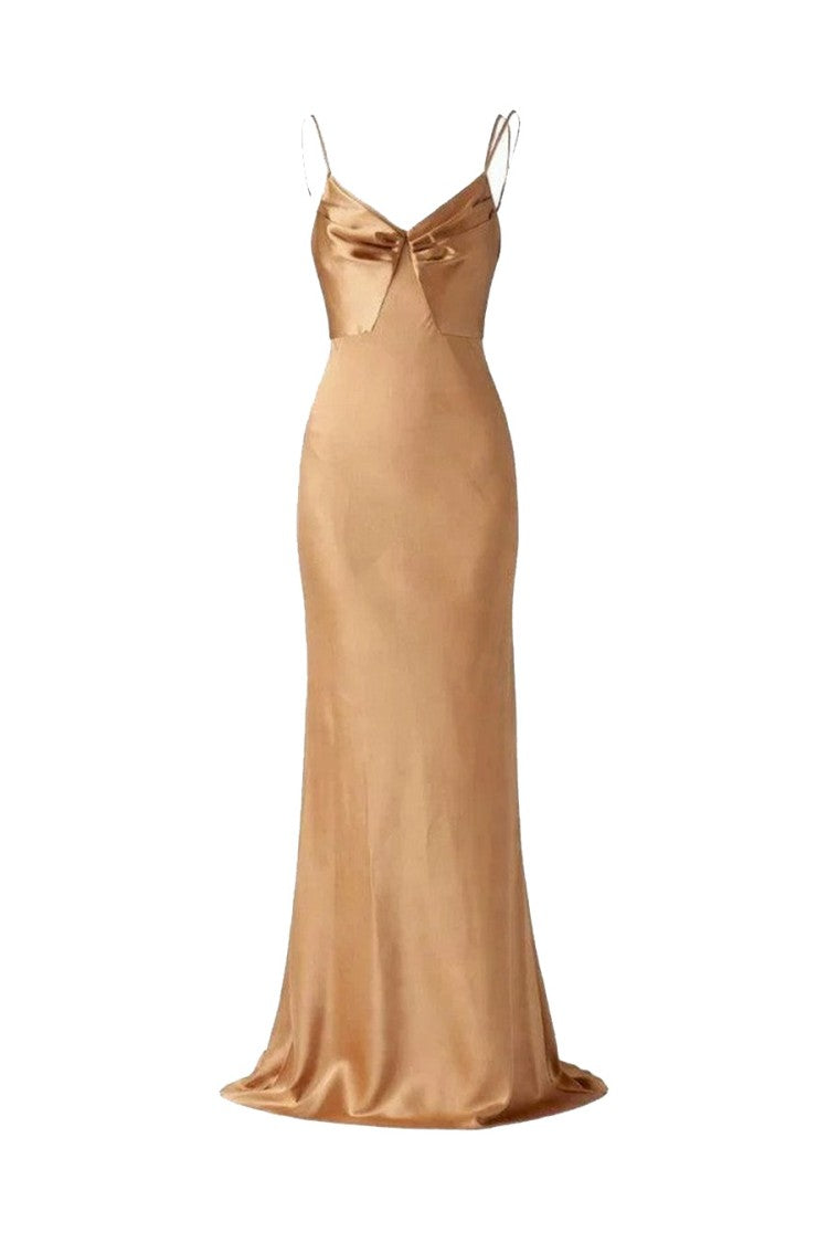Elisabetta Franchi Gold Polyester-Elastane Tie-Front Slip Gown