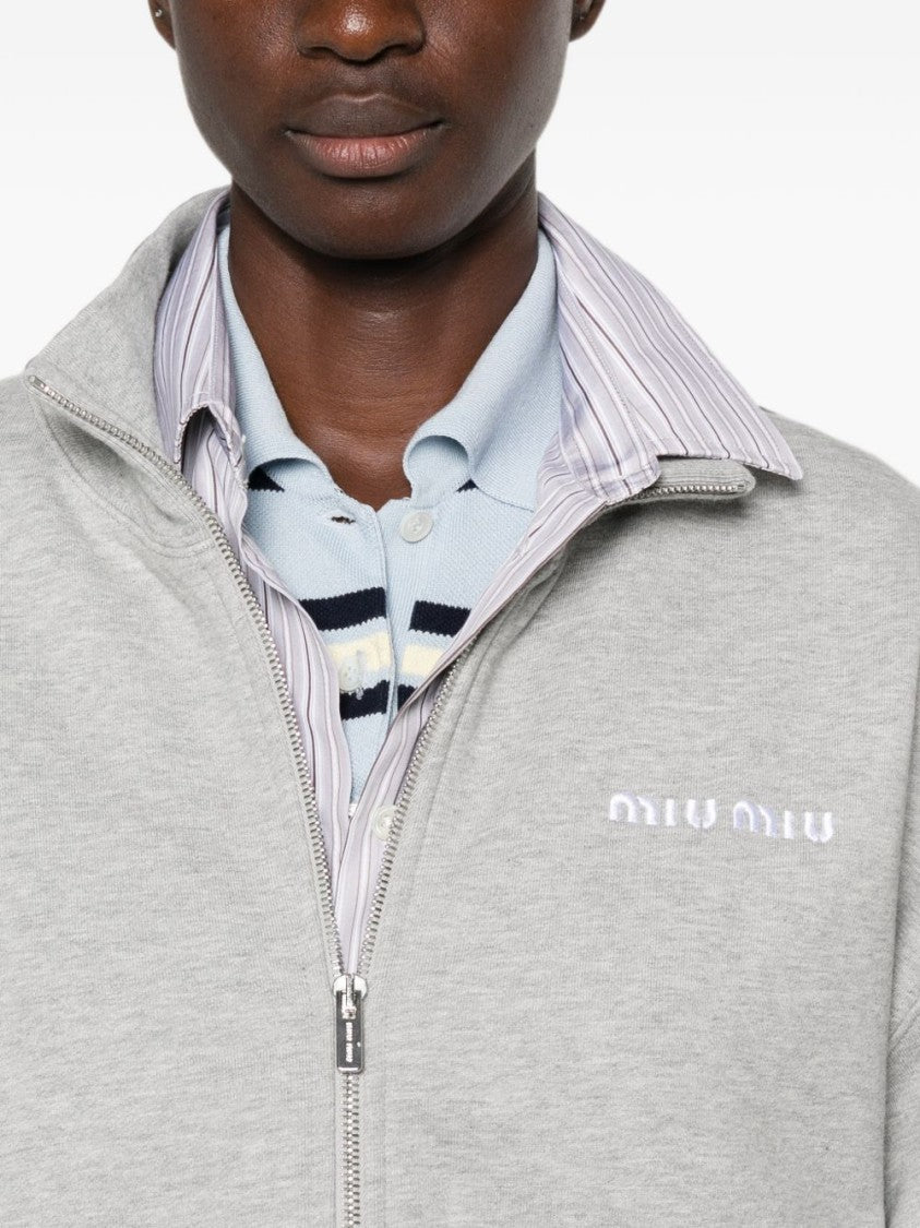 Miu Miu Light Grey Zip-Up High-Collar Sweatshirt
