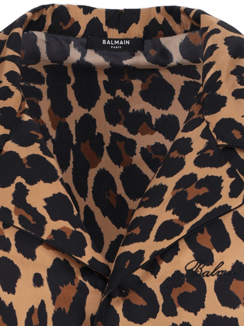Balmain Animal Print Silk Shirt – Brown