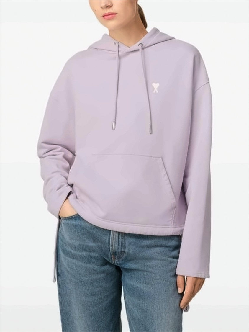 Ami Paris Cropped Lilac Hoodie With Drawstring And Adjustable Ties