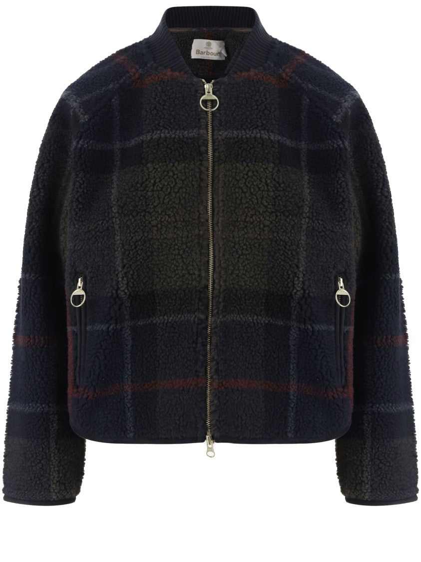 Barbour Nylon Jacket With Distinctive Check Pattern And Boxy Silhouette