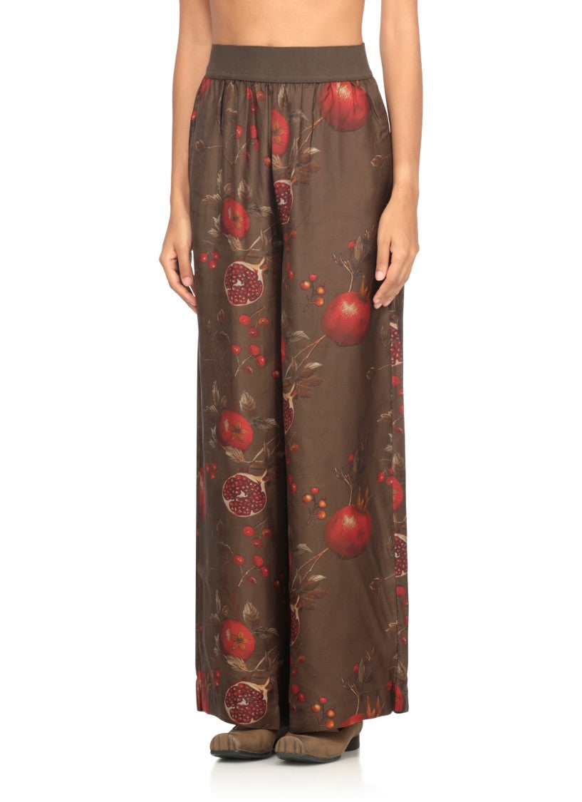 Uma Wang Wide-Leg Pansy Pants With Contrasting Pomegranate Design