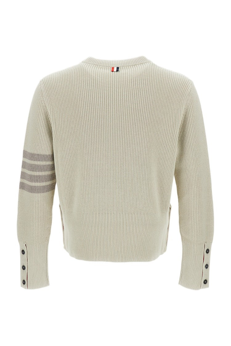 Thom Browne Garment-Dyed Crewneck Sweater With Distinctive Grosgrain Detail
