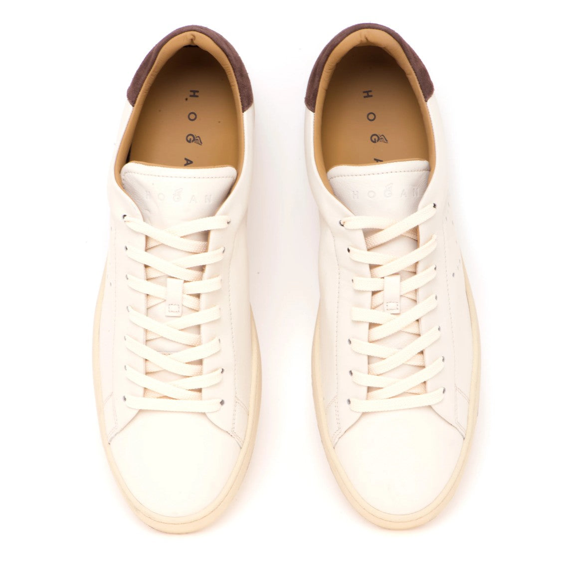 Hogan Off-White Leather Low-Top Sneakers With Suede Heel Tab