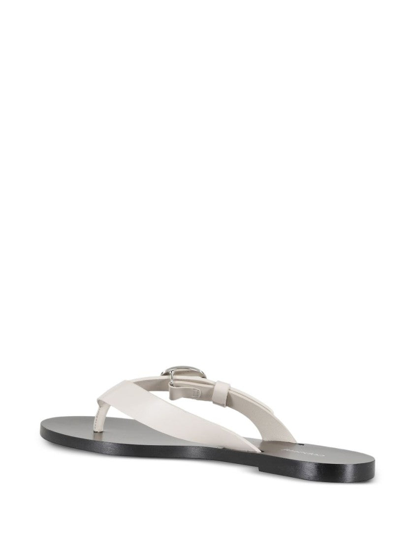 Coperni Beige Silver Hardware Flat Thong Sandals